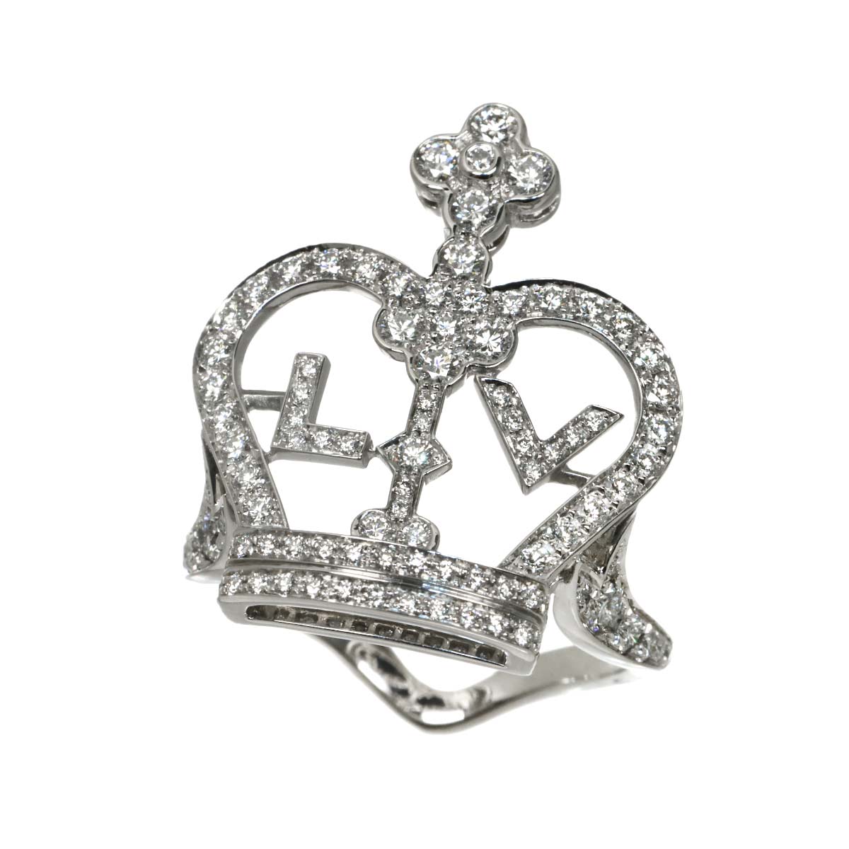 Bague Crown Diamond Ring 18K WG 750 size54 6.25-6.5(US)