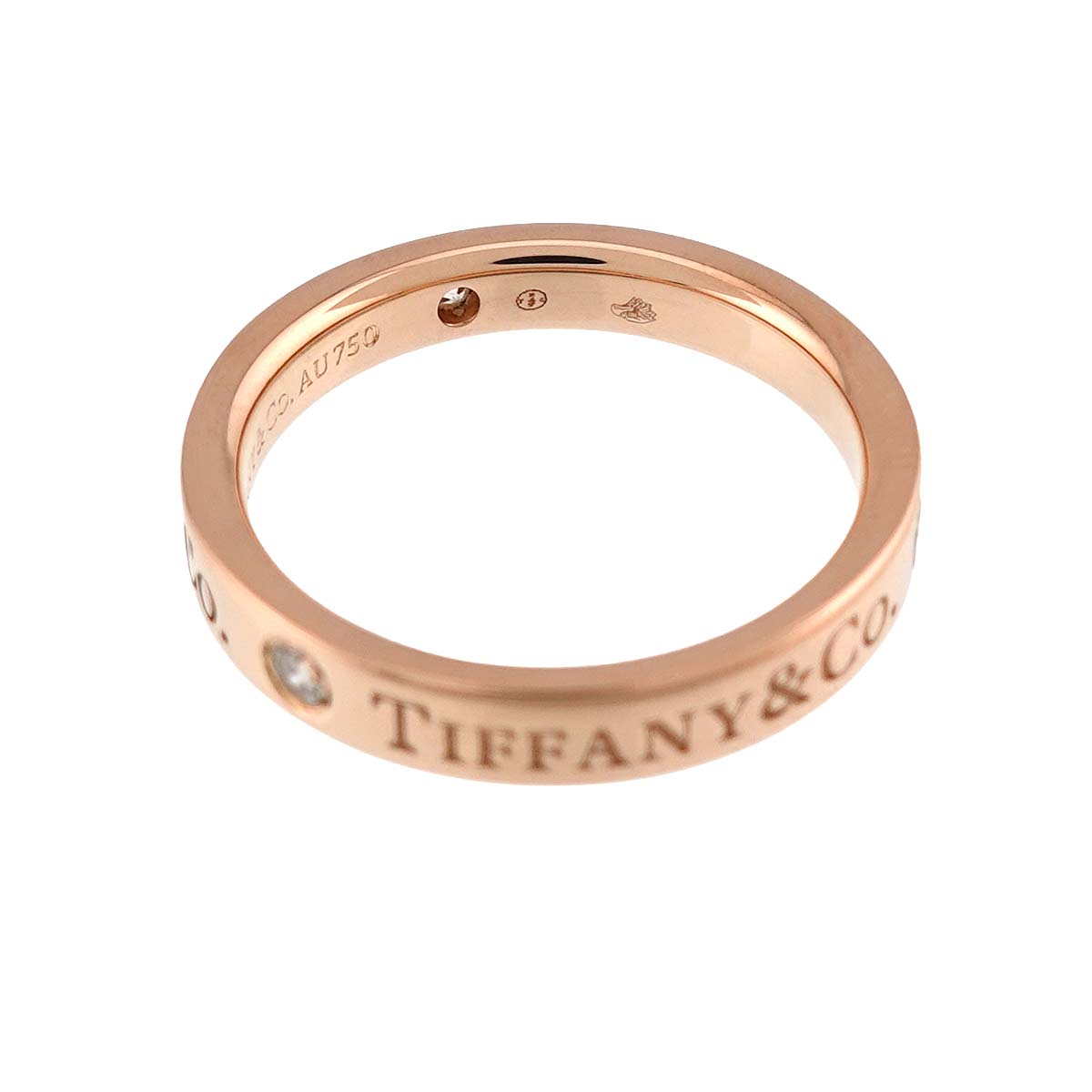 Diamond 3P band Ring 18K Pink Gold 750 Size3.75(US)