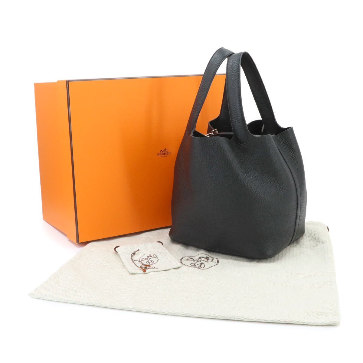Picotin Lock MM Hand Bag Taurillon Clemence Black Purse