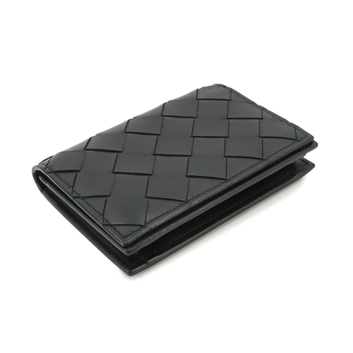 Intrecciato Card Case Leather Black
