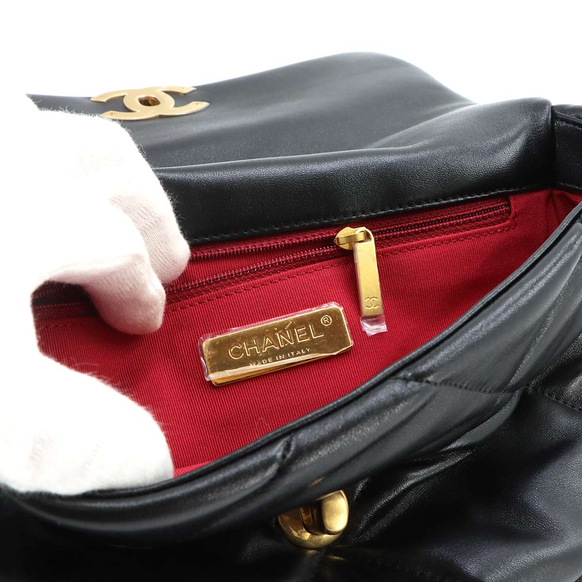 CHANEL 19 Chain Hand Shoulder Bag Leather Black AS1160