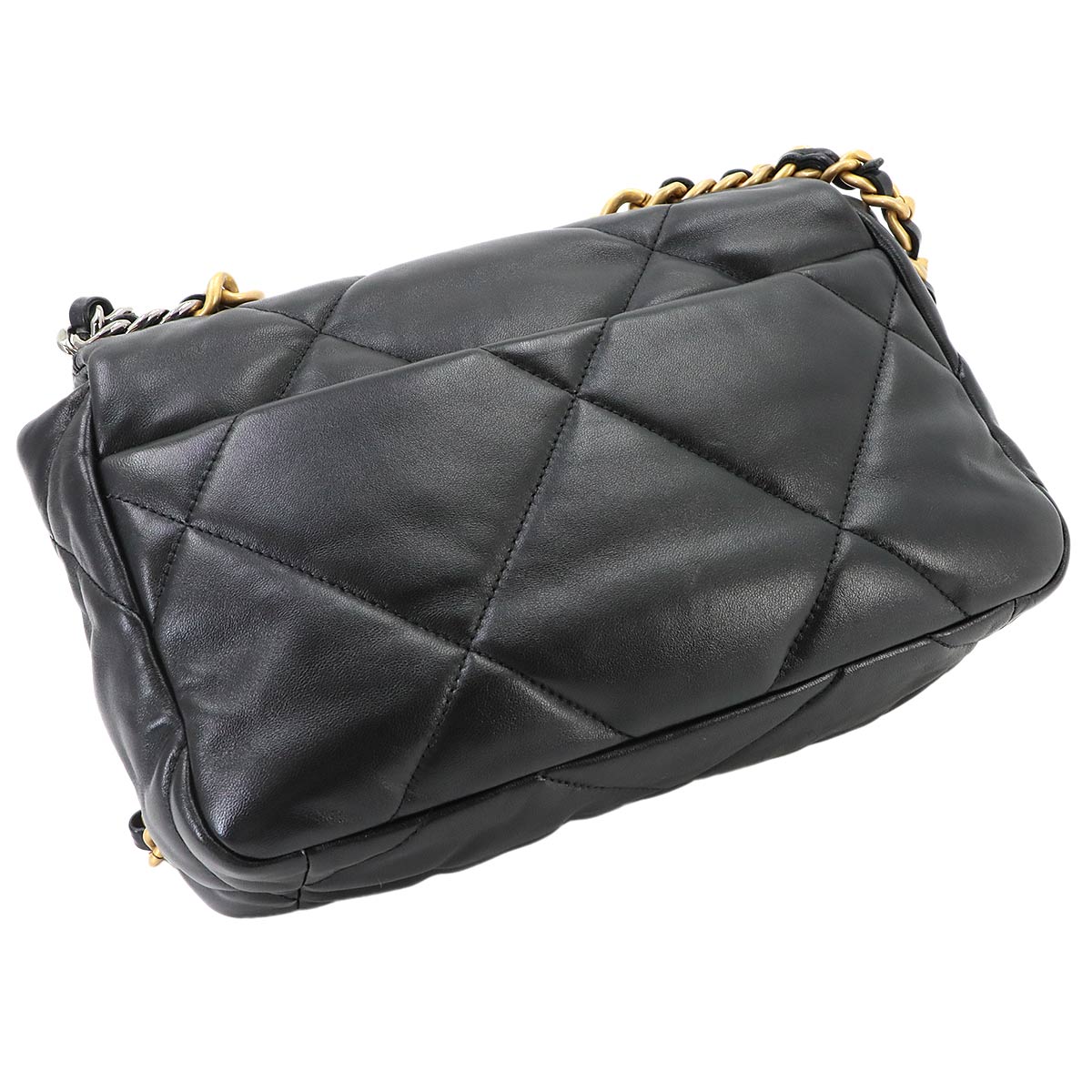 CHANEL 19 Chain Hand Shoulder Bag Leather Black AS1160