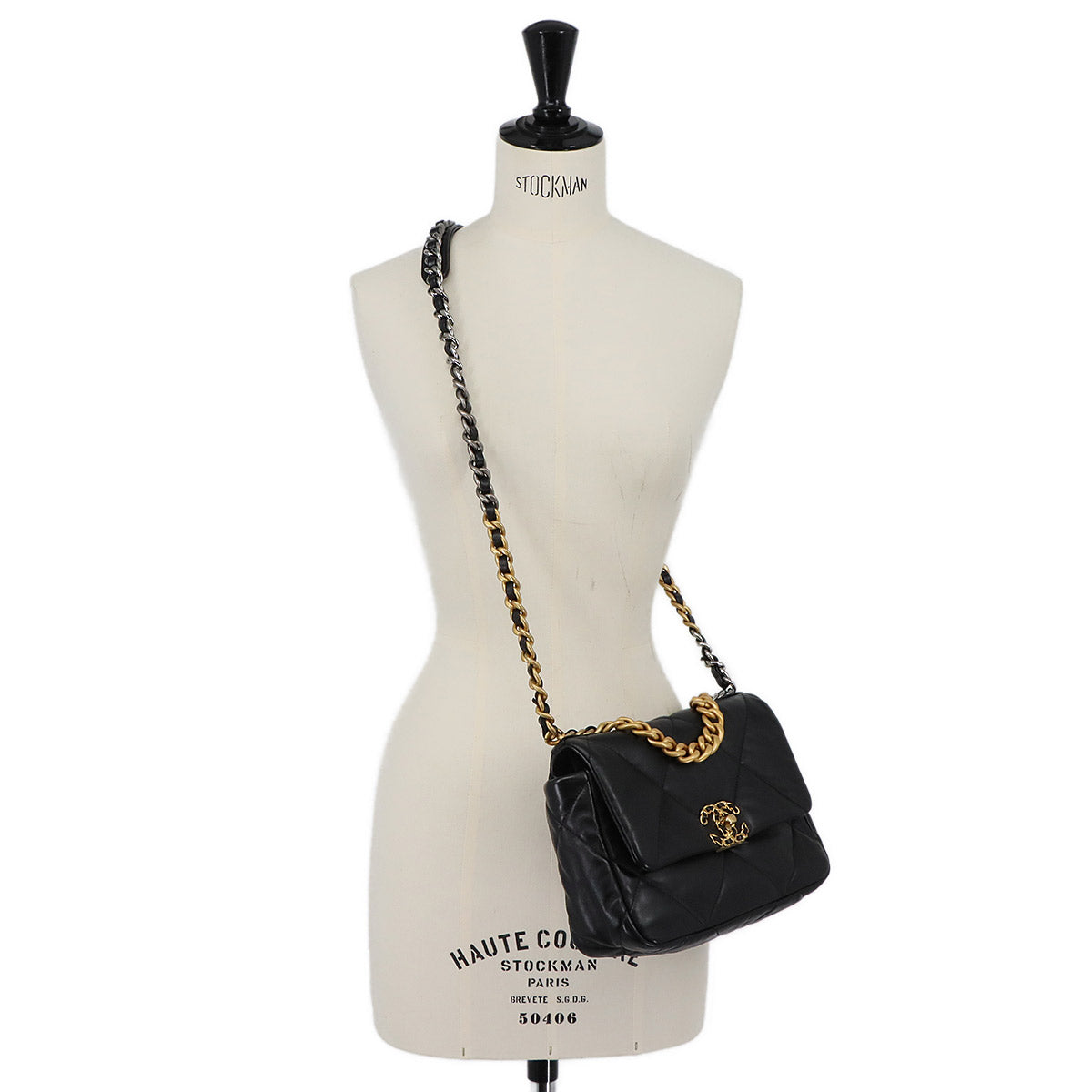 CHANEL 19 Chain Hand Shoulder Bag Leather Black AS1160