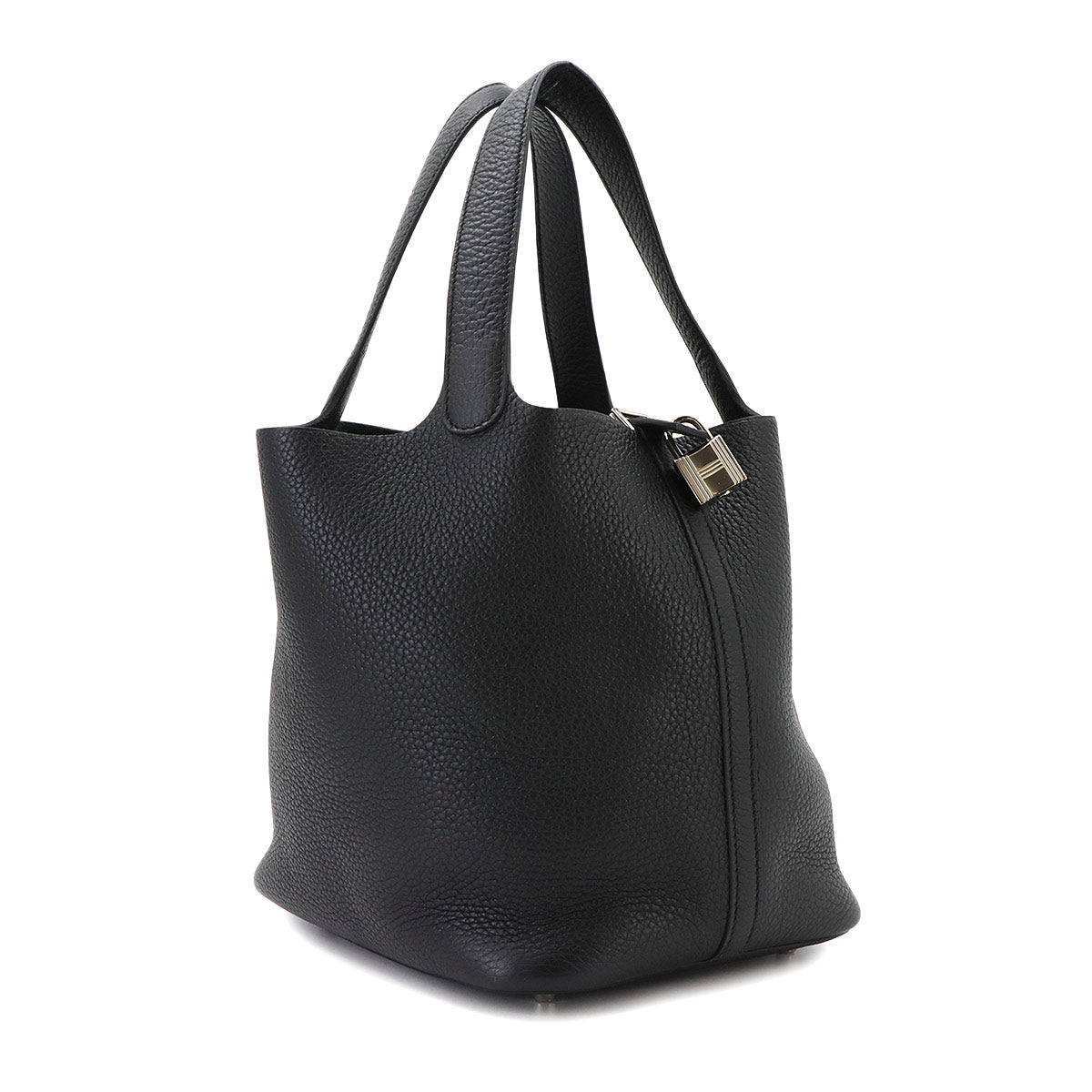 Picotin Lock MM Hand Bag Taurillon Clemence Black Purse