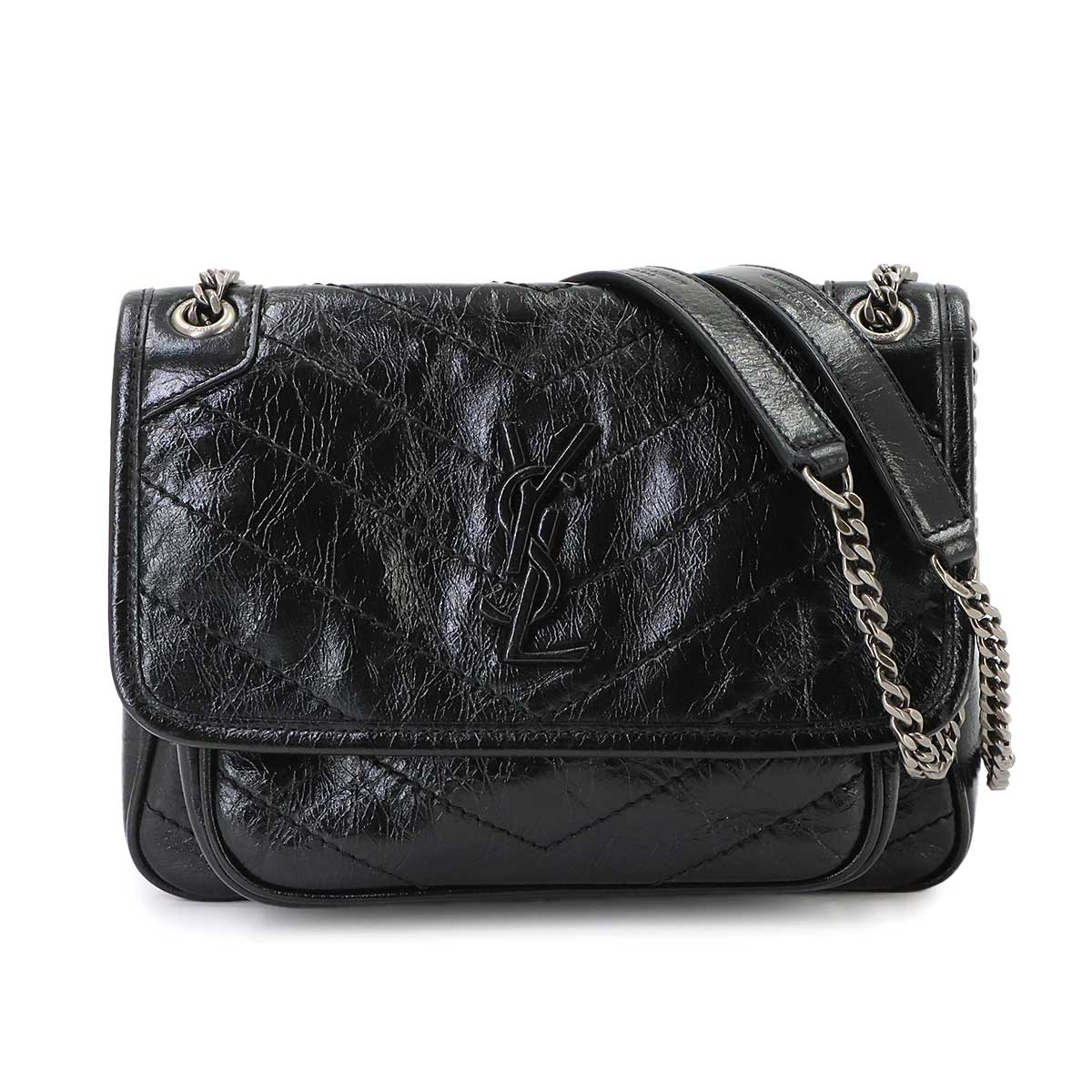 Niki Baby Chain Shoulder Bag Leather Noir 633160