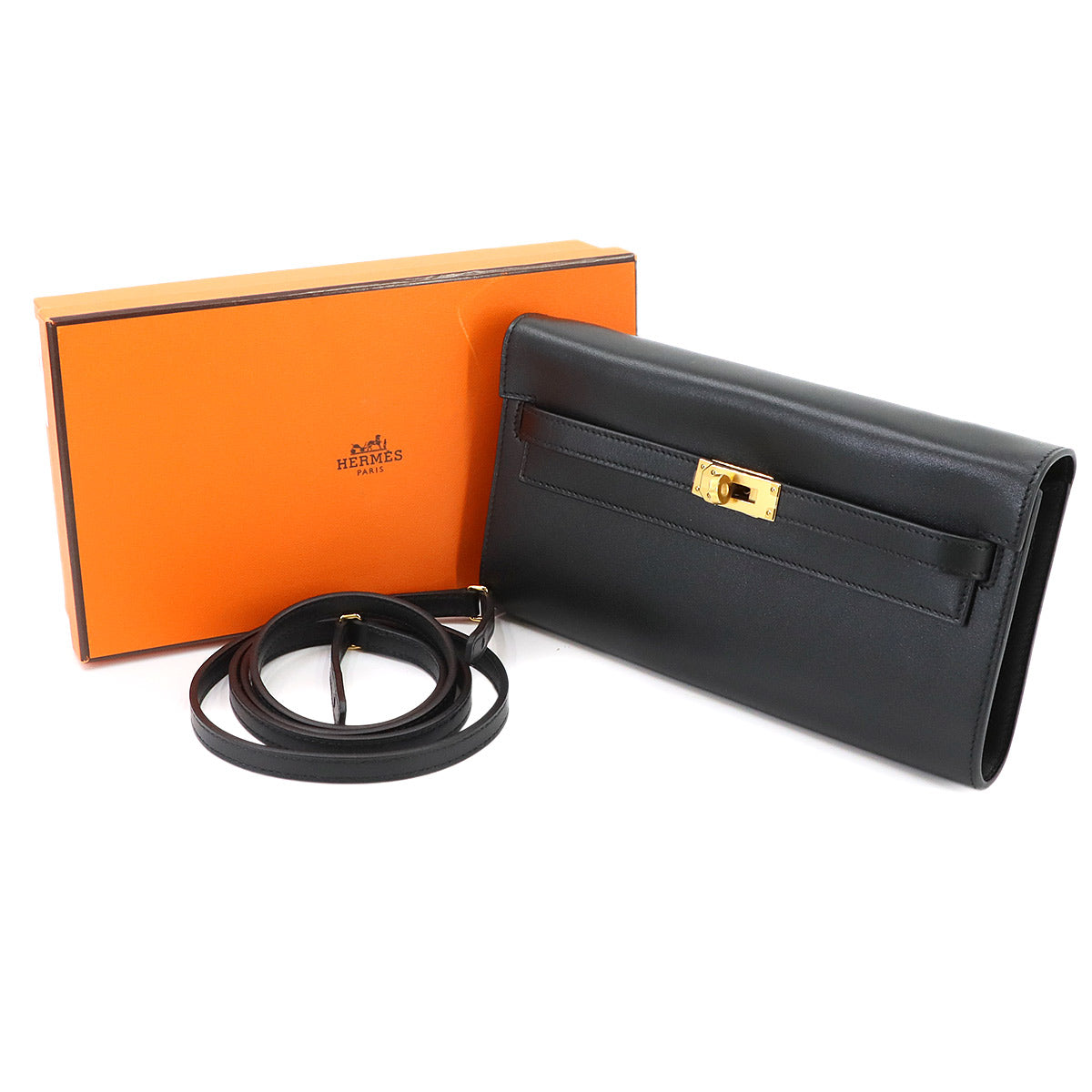 Kelly To Go Shoulder Wallet Box Calf Black Purse