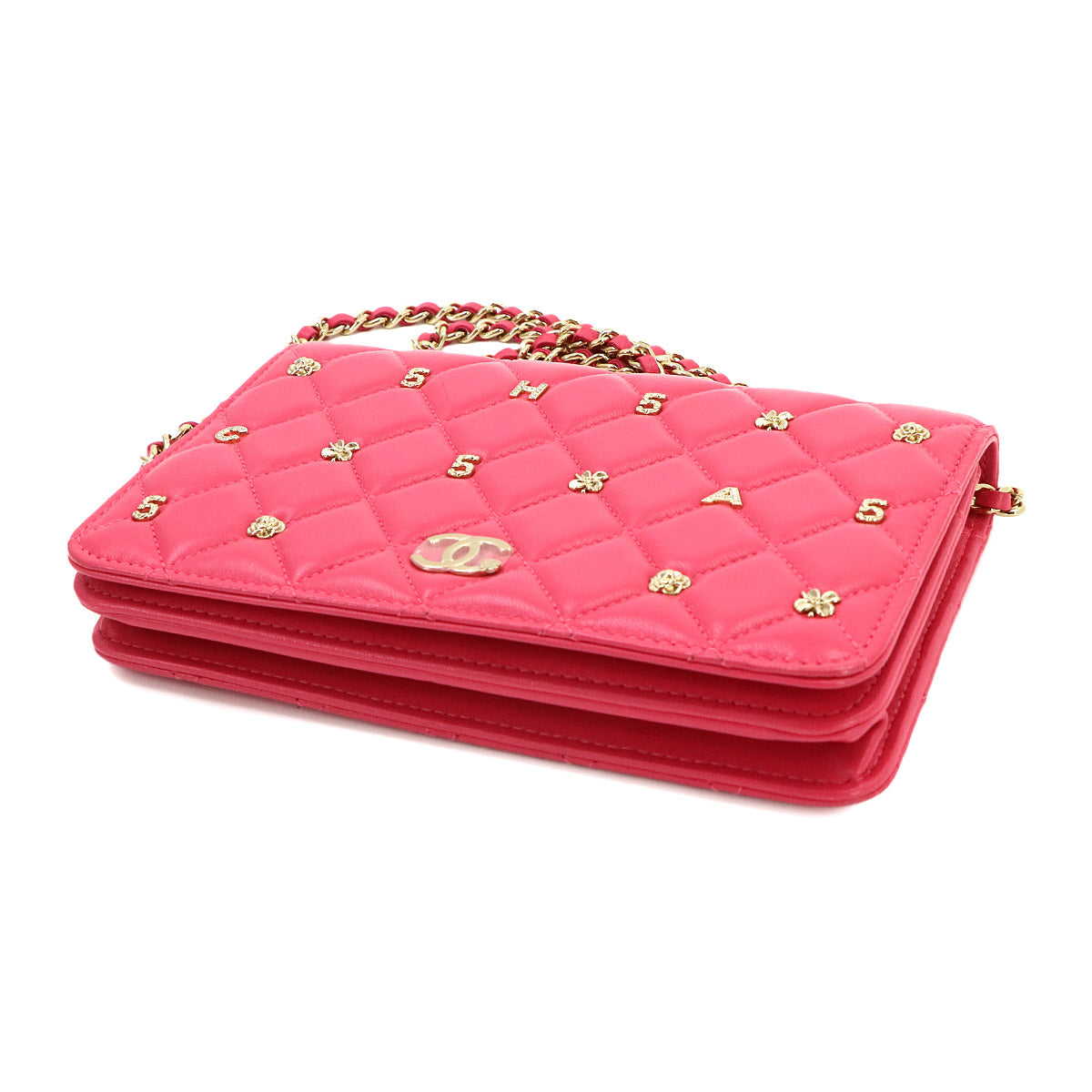 Matelasse Chain Wallet Leather Pink Icon