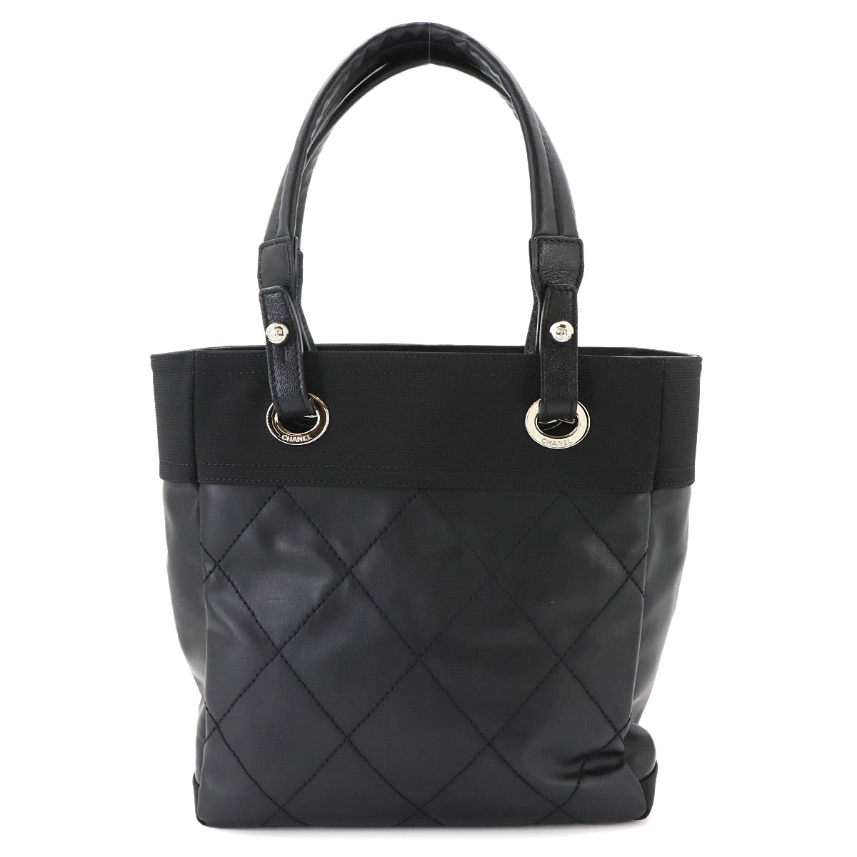 Paris Biarritz PM Tote Bag PVC Nylon Leather Black A34208 Purse