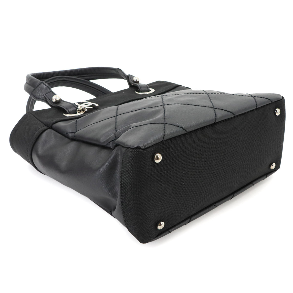 Paris Biarritz PM Tote Bag PVC Nylon Leather Black A34208 Purse