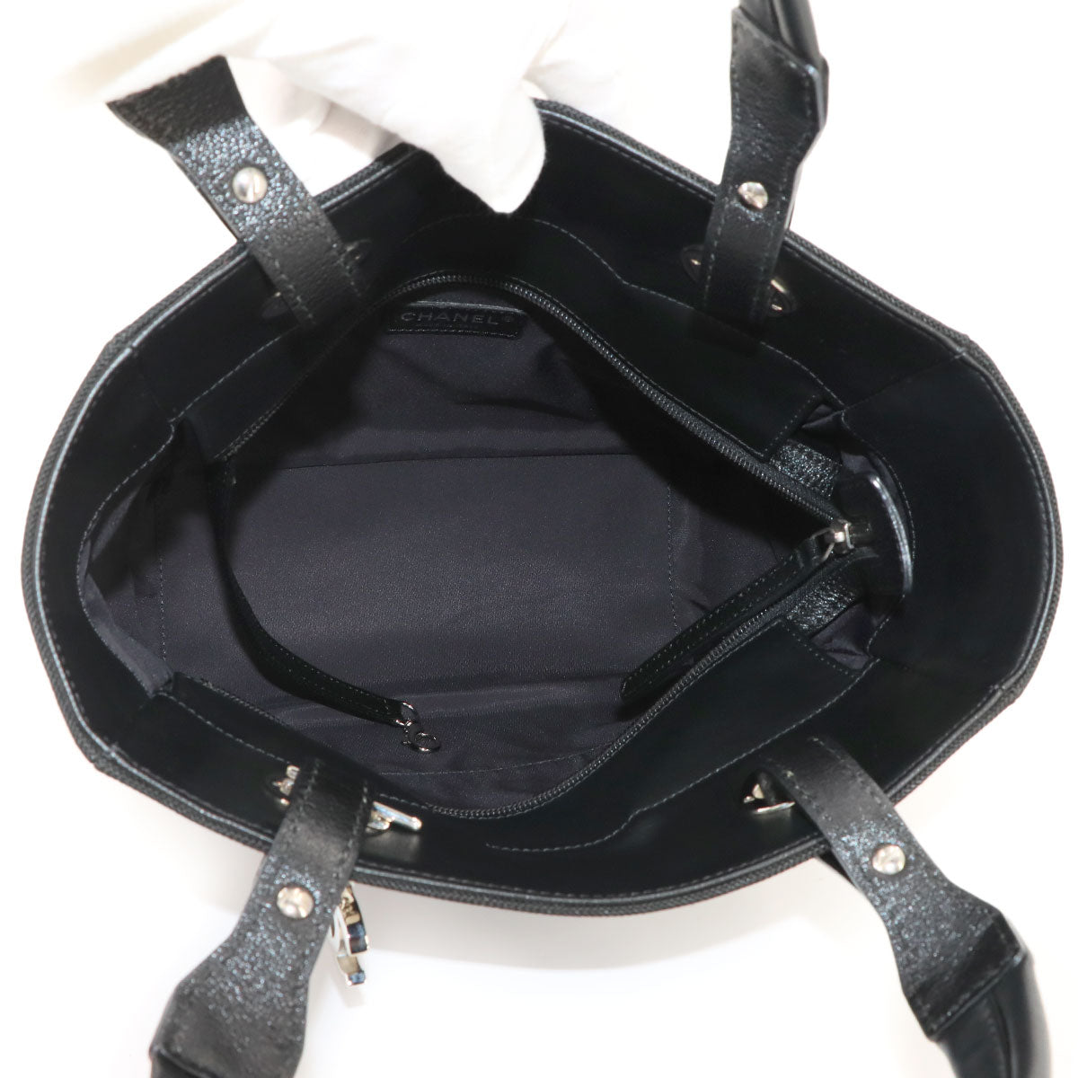 Paris Biarritz PM Tote Bag PVC Nylon Leather Black A34208 Purse
