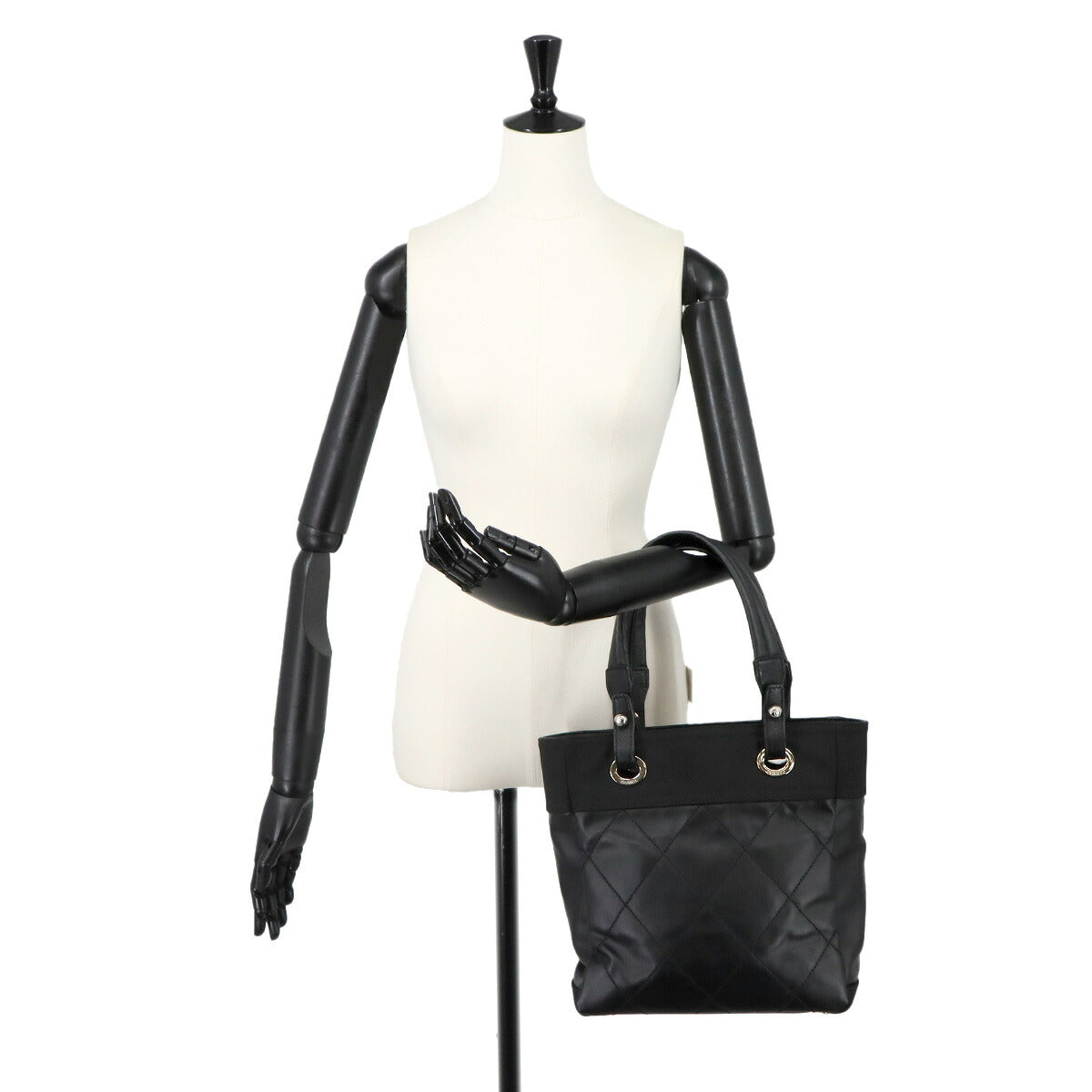 Paris Biarritz PM Tote Bag PVC Nylon Leather Black A34208 Purse