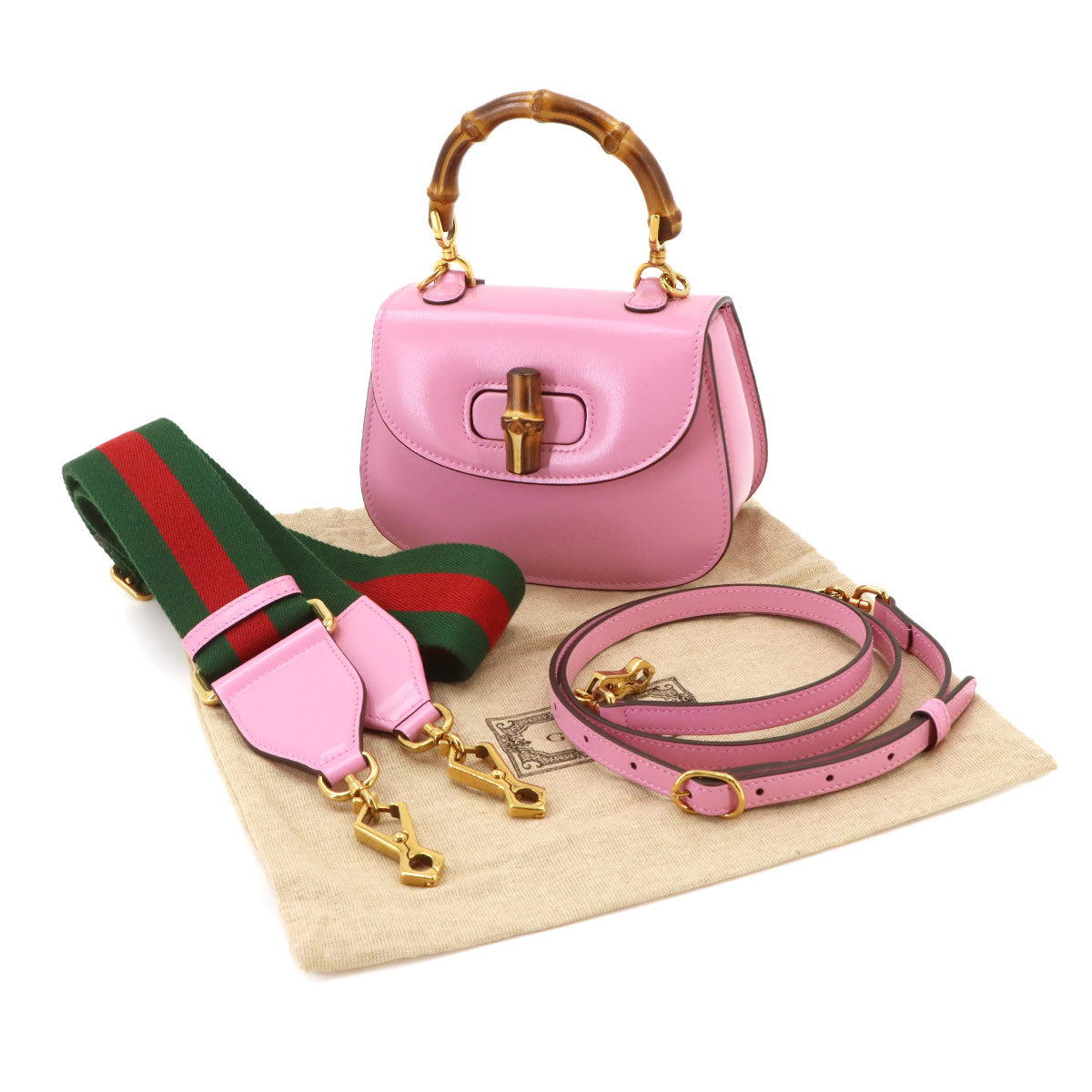 Bamboo Hand Shoulder Bag Leather Pink 686864 Purse