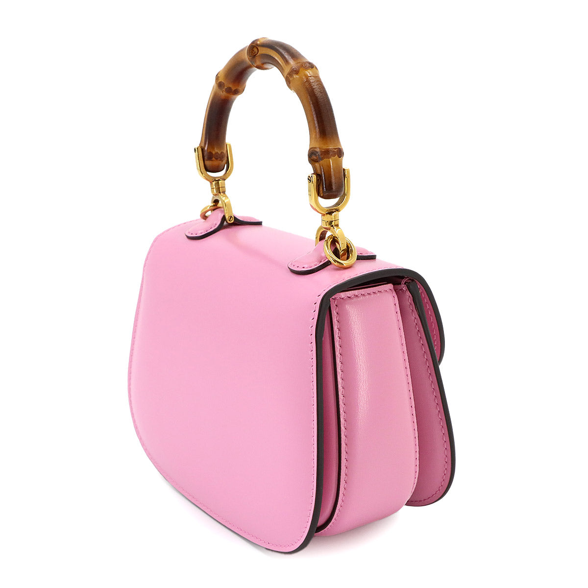 Bamboo Hand Shoulder Bag Leather Pink 686864 Purse