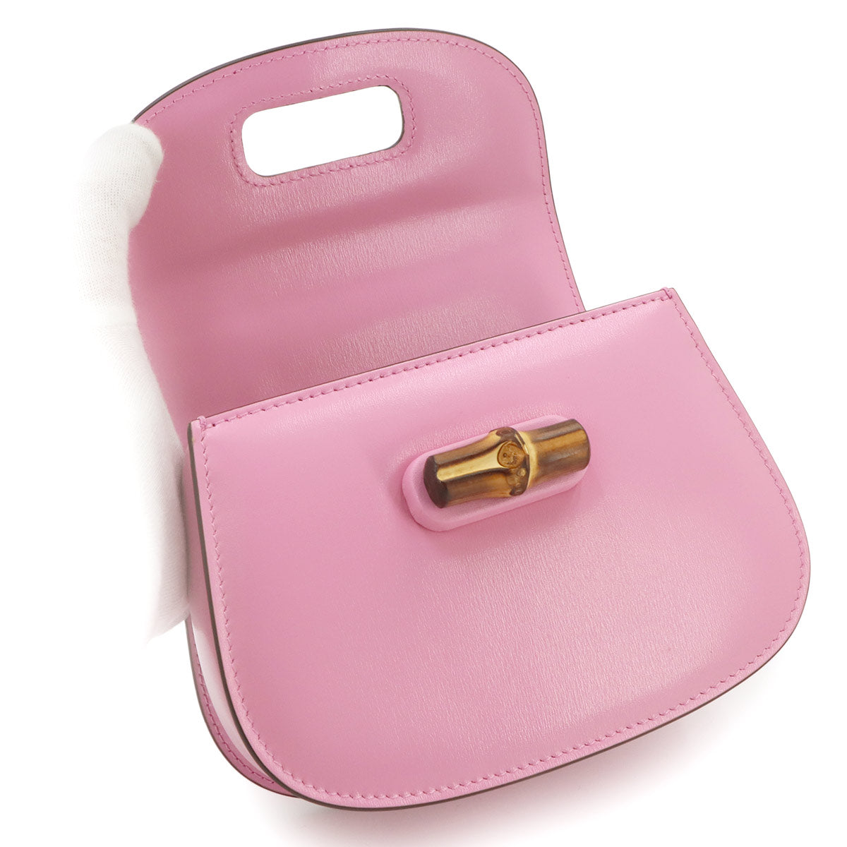 Bamboo Hand Shoulder Bag Leather Pink 686864 Purse