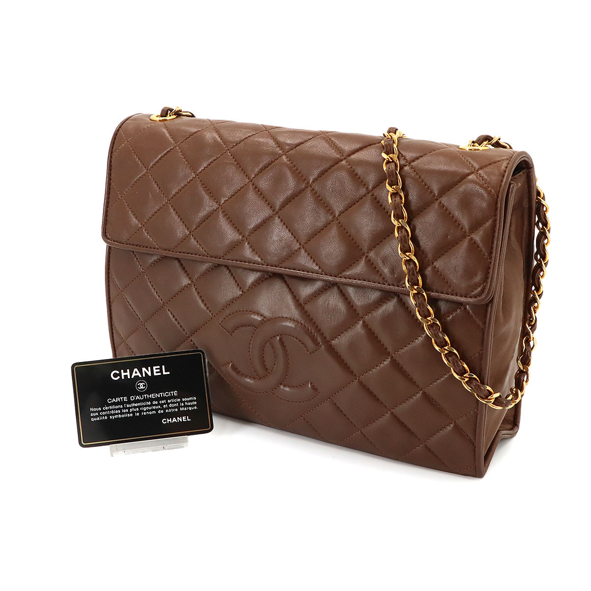 Matelasse Chain Shoulder Bag Fringe Leather Brown Vintage