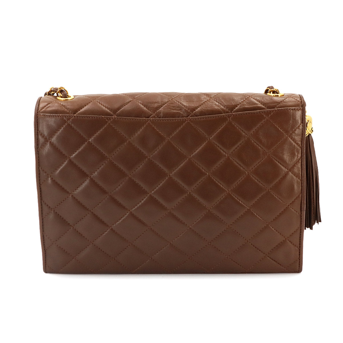 Matelasse Chain Shoulder Bag Fringe Leather Brown Vintage