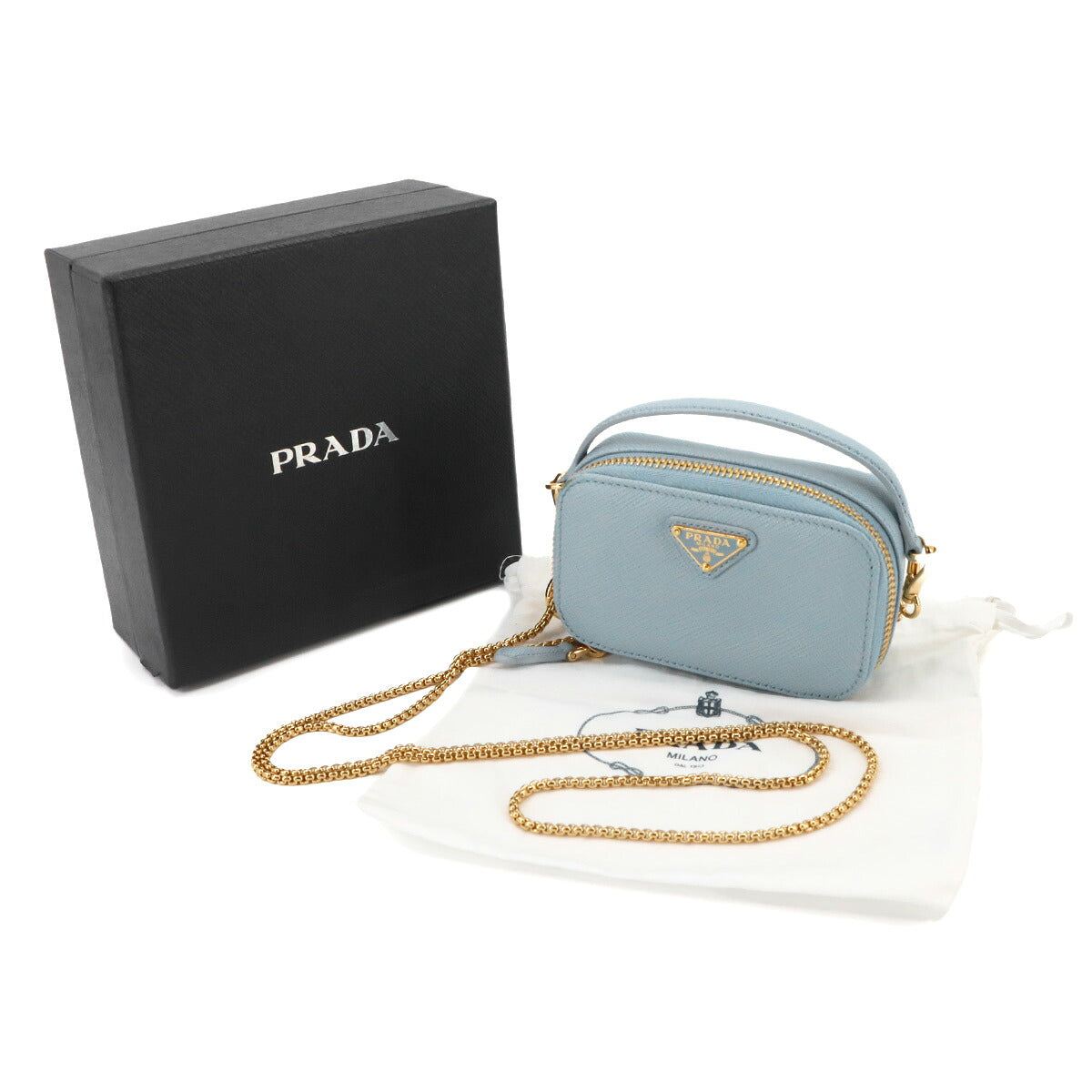Saffiano Triangle Mini Pouch Shoulder Bag Leather Blue 1NR025