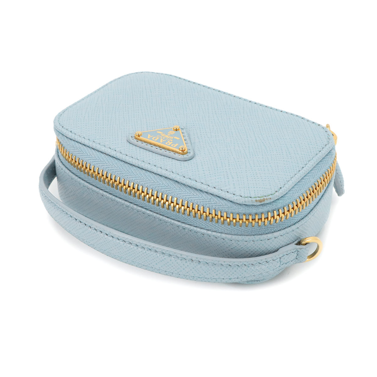 Saffiano Triangle Mini Pouch Shoulder Bag Leather Blue 1NR025