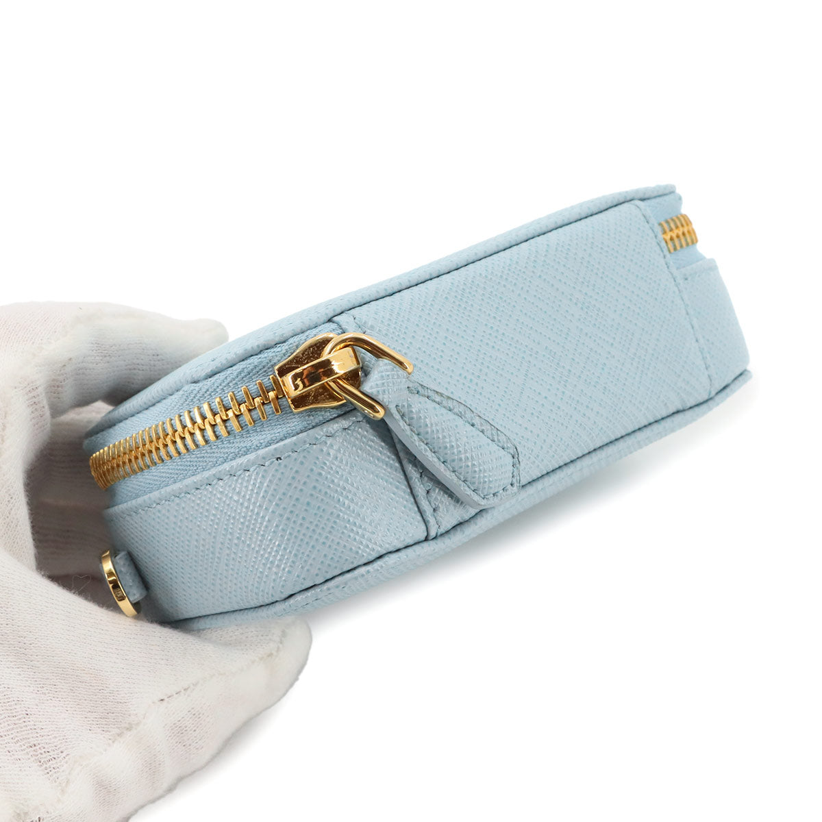 Saffiano Triangle Mini Pouch Shoulder Bag Leather Blue 1NR025