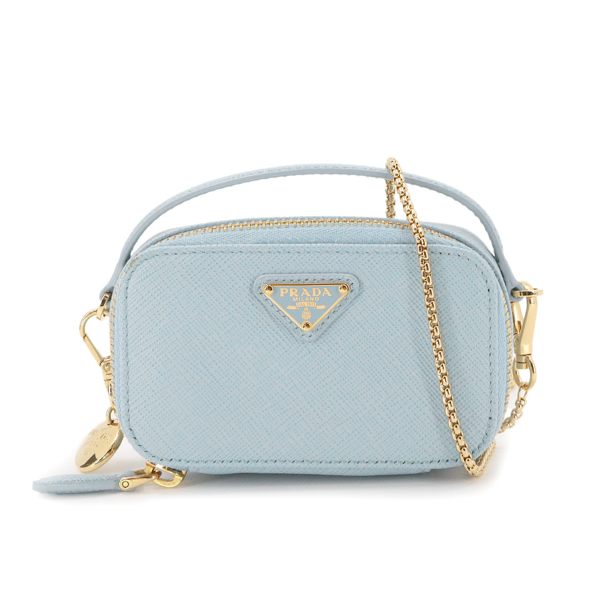Saffiano Triangle Mini Pouch Shoulder Bag Leather Blue 1NR025
