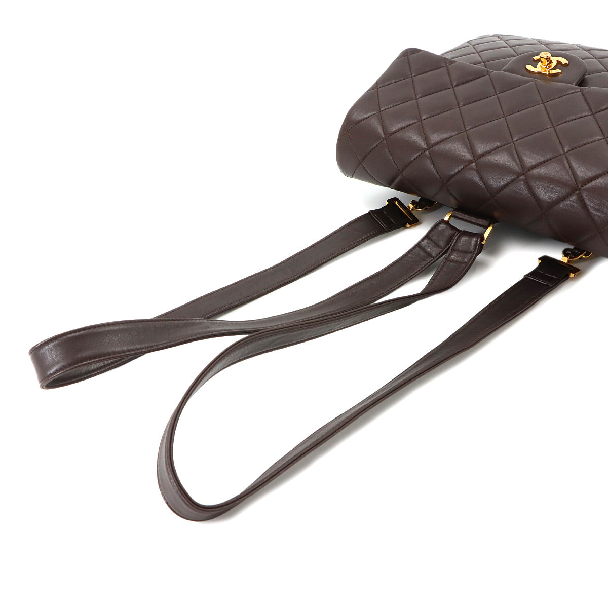 Matelasse Chain Backpack Leather Brown Purse Vintage