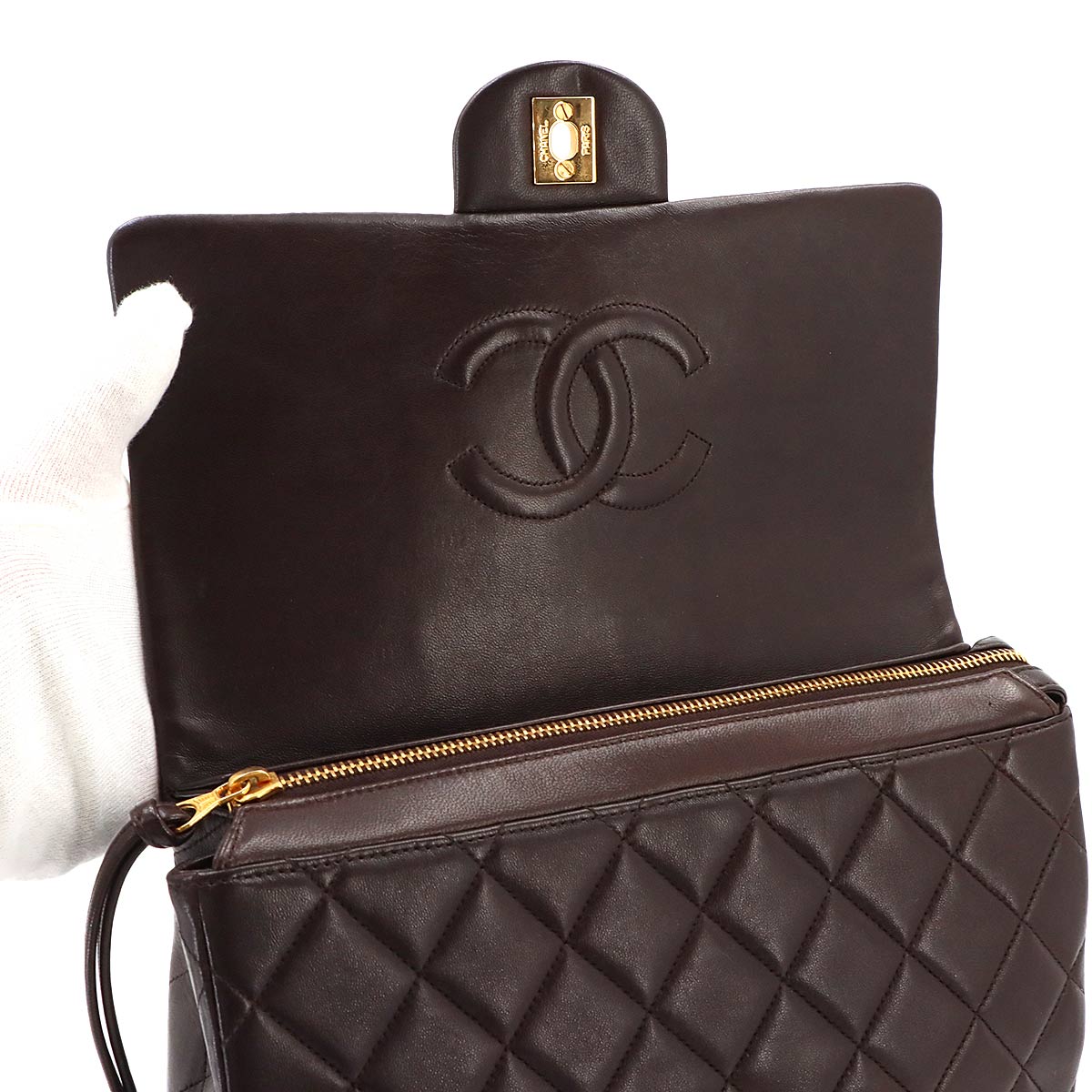 Matelasse Chain Backpack Leather Brown Purse Vintage