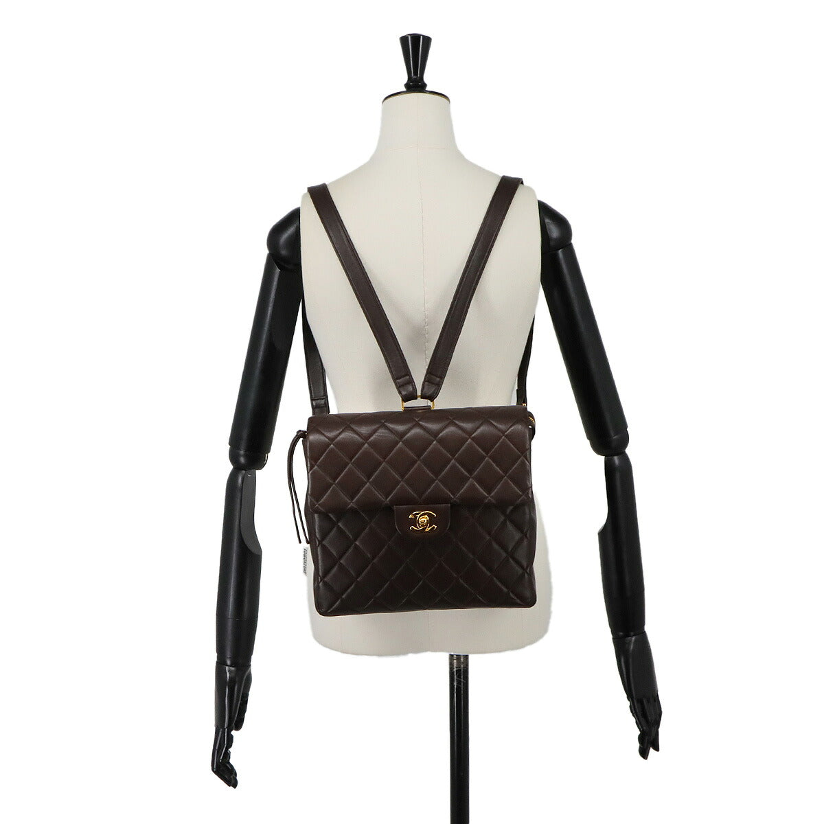 Matelasse Chain Backpack Leather Brown Purse Vintage