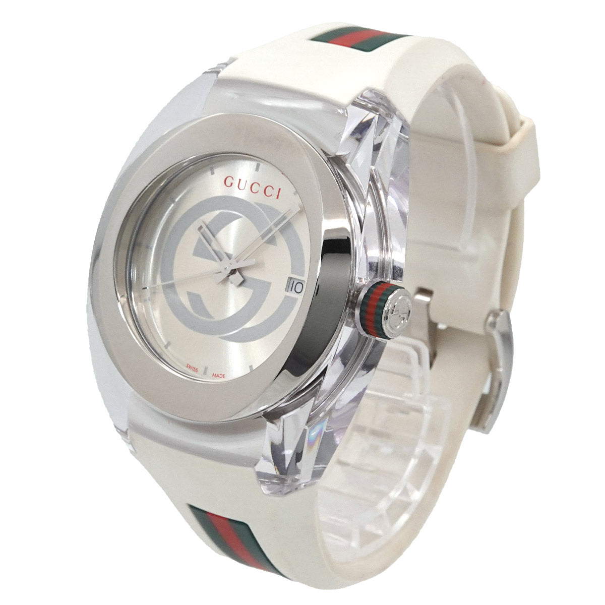 Sync YA137102A Date Quartz Silber Dial Rubber Mens Watch