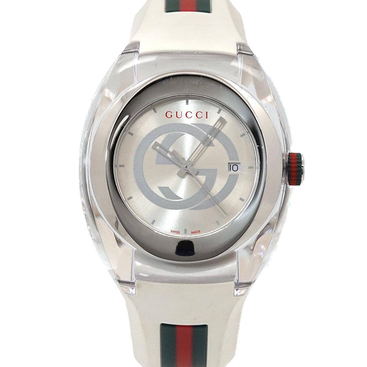Sync YA137102A Date Quartz Silber Dial Rubber Mens Watch