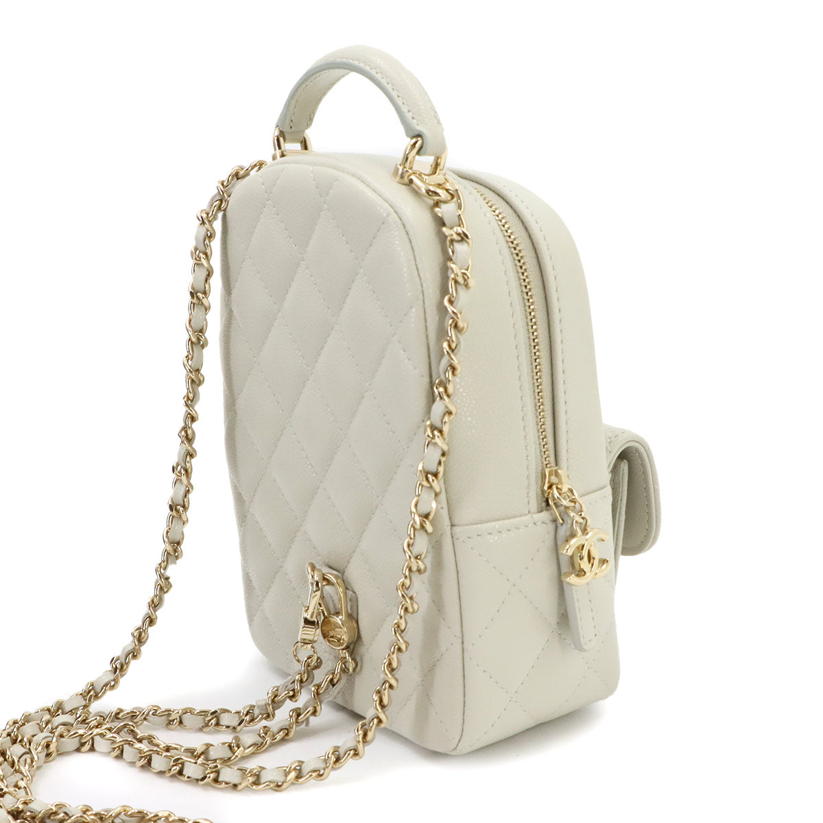 Matelasse Chain Mini Backpack Leather White AP3753