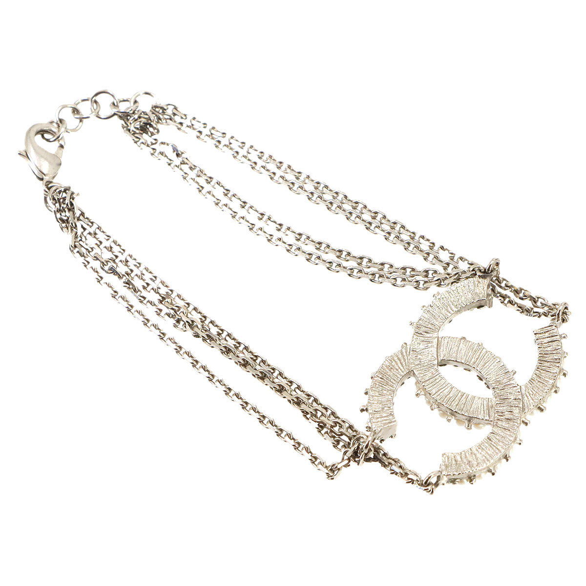Coco Logos Faux Pearl Chain Bracelet Silver 08P Accessory