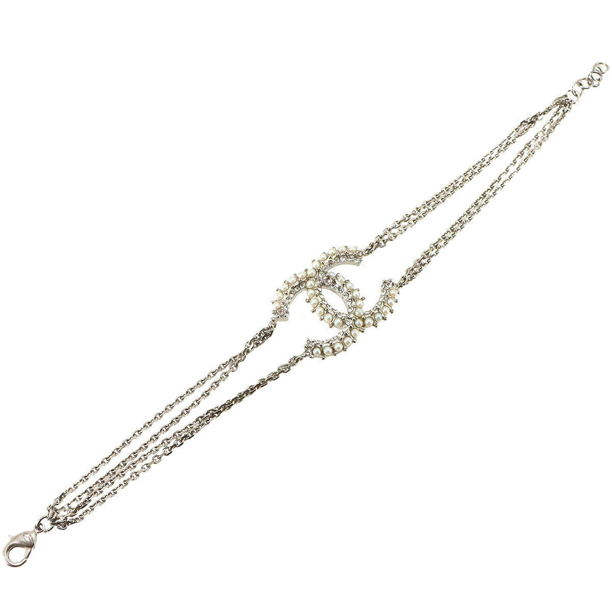 Coco Logos Faux Pearl Chain Bracelet Silver 08P Accessory