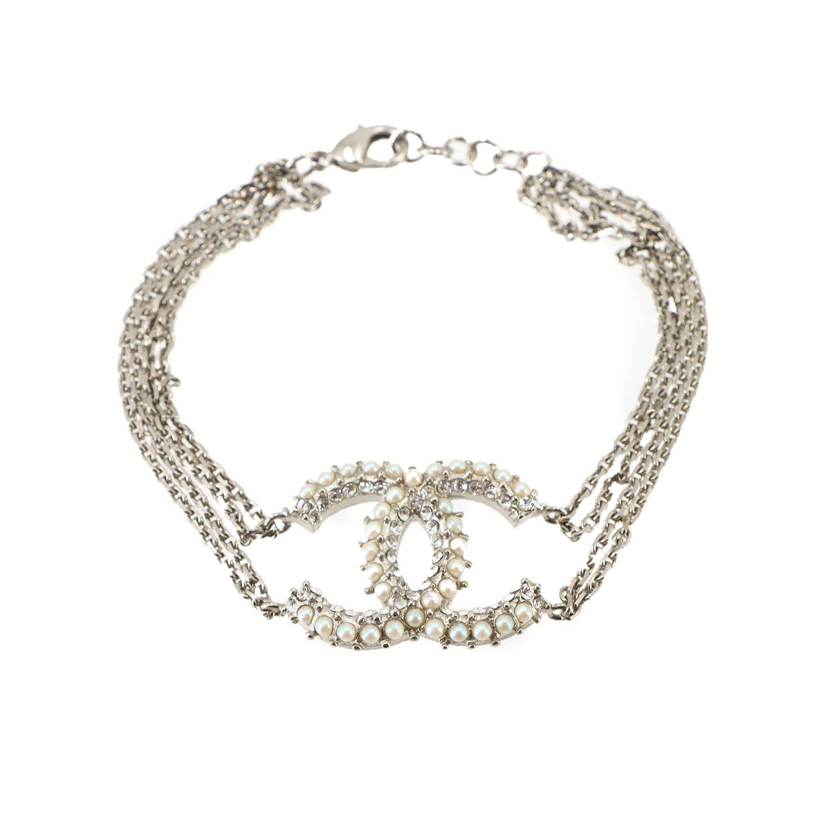 Coco Logos Faux Pearl Chain Bracelet Silver 08P Accessory