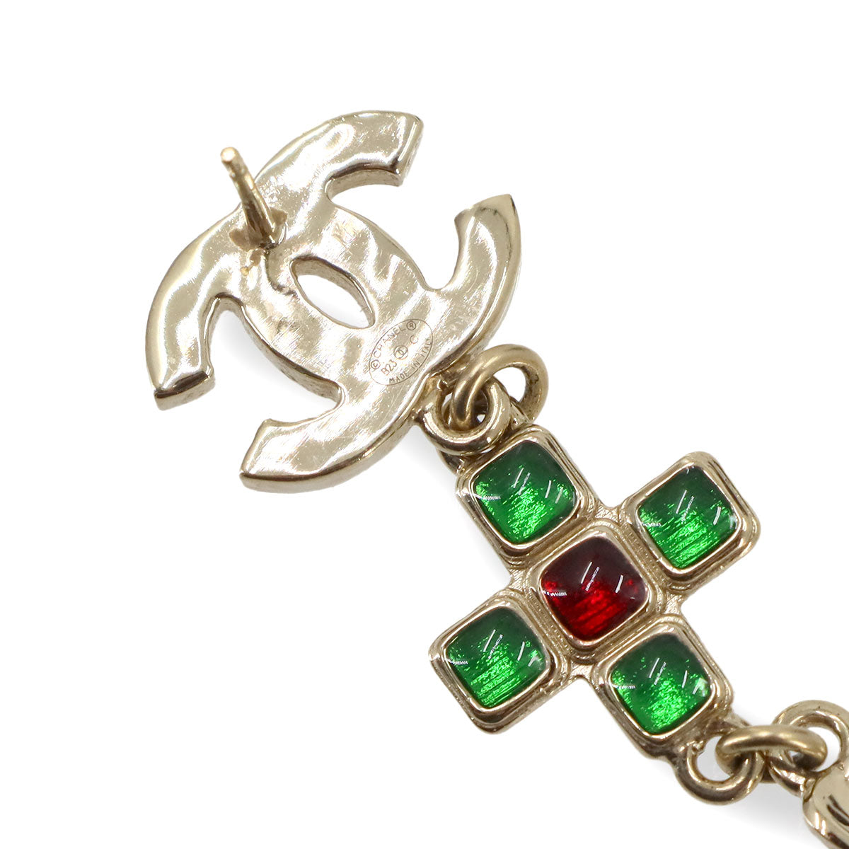 CC Logos Clover Star Swing Pierced Earrings Light Gold Green