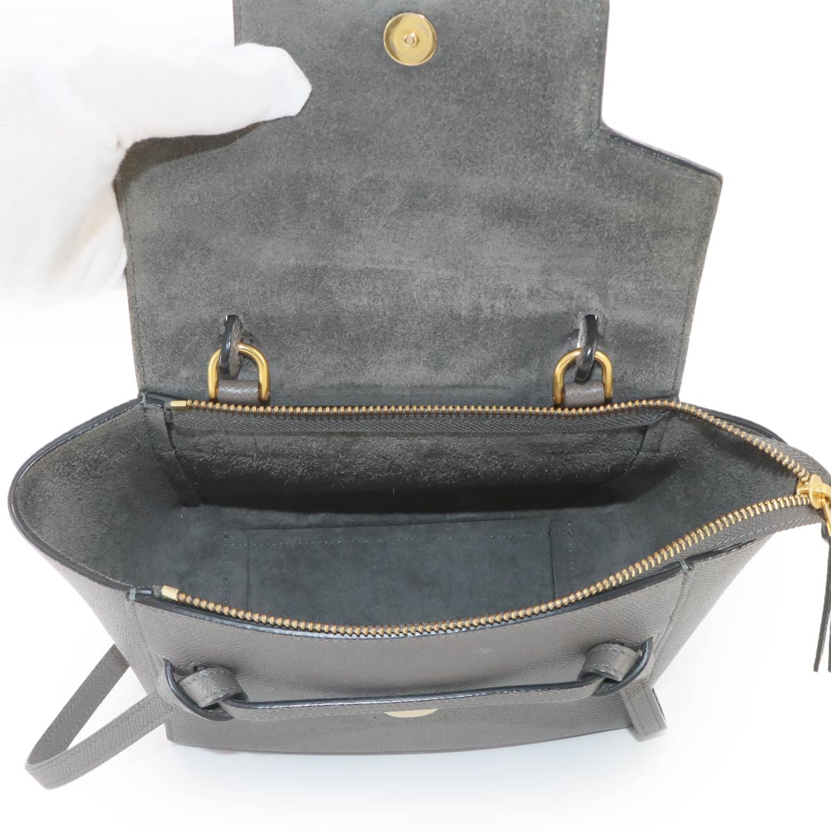 Belt Bag Nano 2way Hand Shoulder Bag Leather Gray 189003