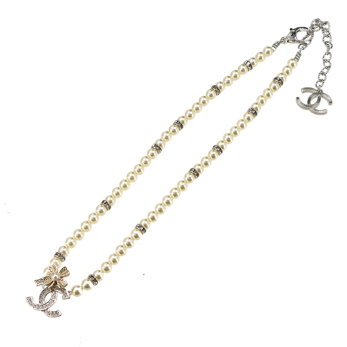 Faux Pearl Rhinestone Necklace White B24K Coco Logos Accessory