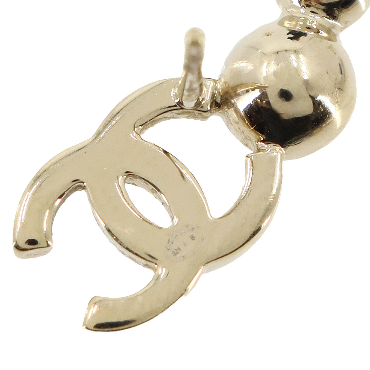 CC Logos Rhinestone Pierced Earrings Light Gold Clear