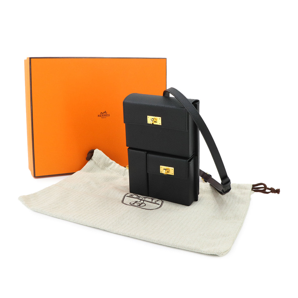 Kelly Multipocket To Go Pouch Veau Epsom Black Shoulder Bag