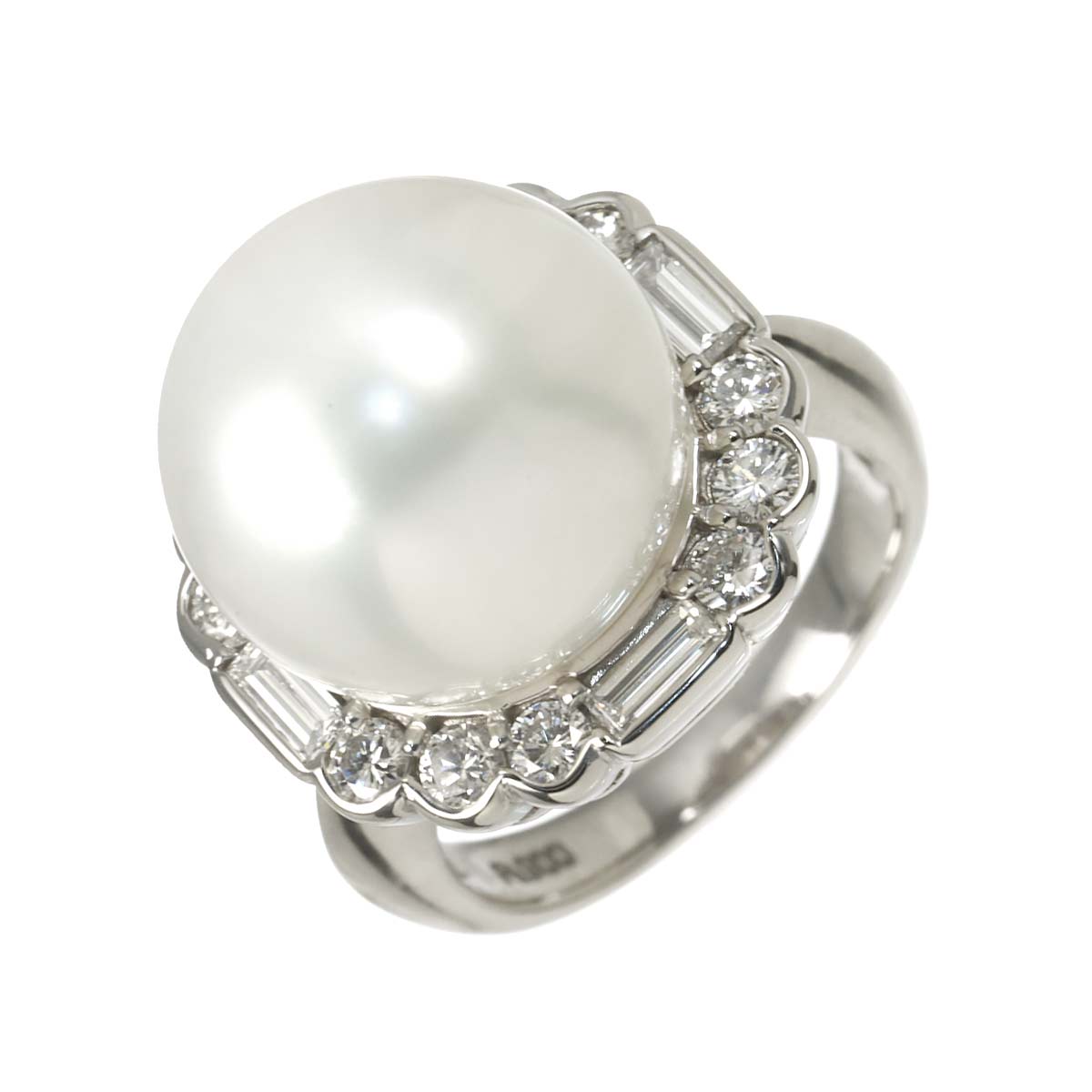 South Sea pearl 14.6mm Diamond 1.15ct Ring Pt Platinum Size6(US)