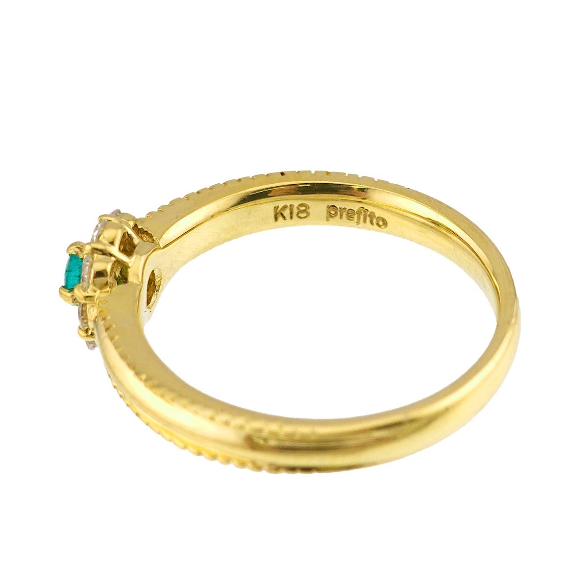 Diamond 0.18ct Emerald 0.06ct Ring K18 YG 750 size5.5-5.75(US)