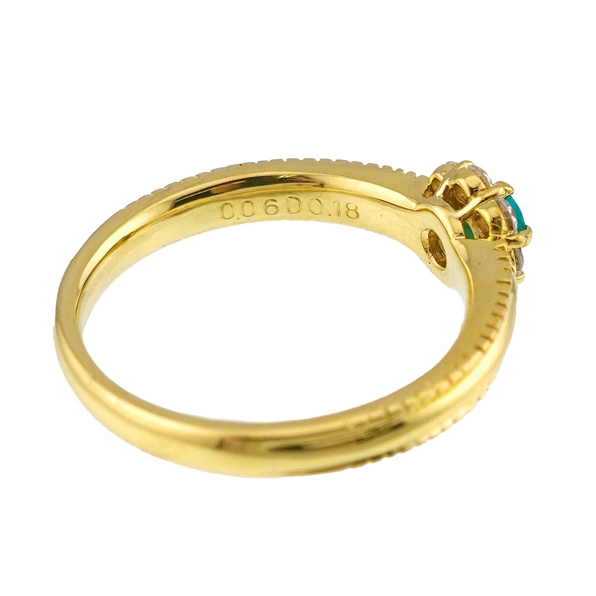 Diamond 0.18ct Emerald 0.06ct Ring K18 YG 750 size5.5-5.75(US)