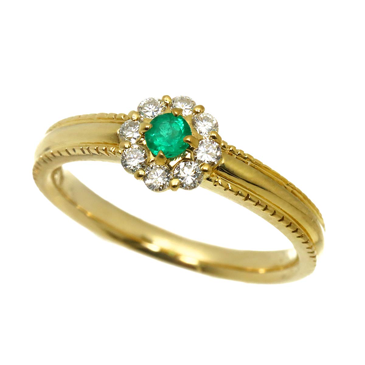 Diamond 0.18ct Emerald 0.06ct Ring K18 YG 750 size5.5-5.75(US)