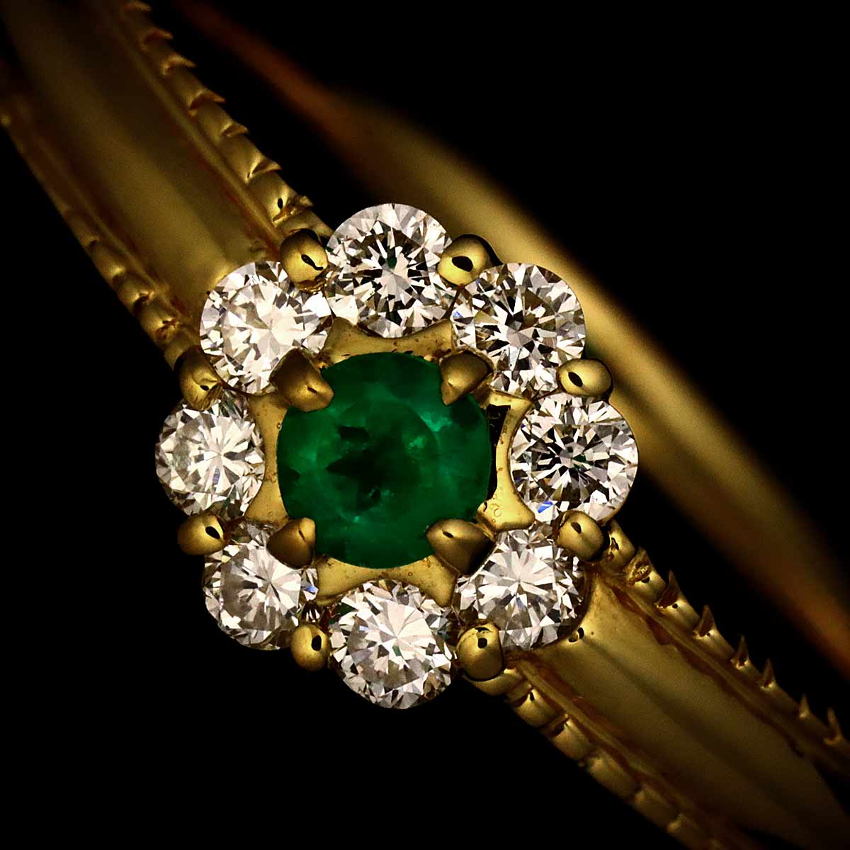 Diamond 0.18ct Emerald 0.06ct Ring K18 YG 750 size5.5-5.75(US)