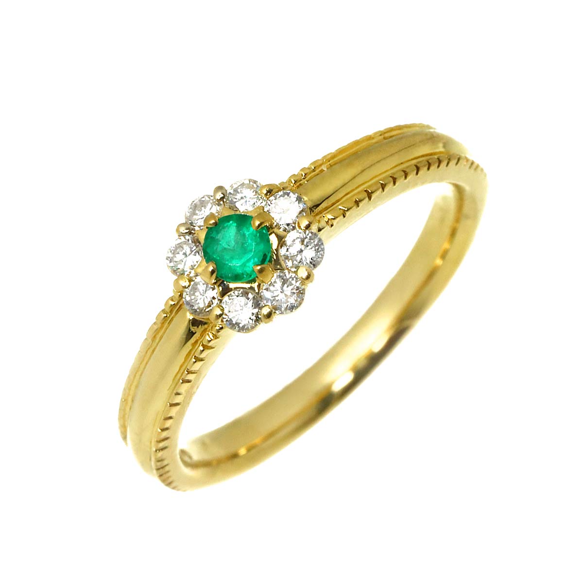 Diamond 0.18ct Emerald 0.06ct Ring K18 YG 750 size5.5-5.75(US)