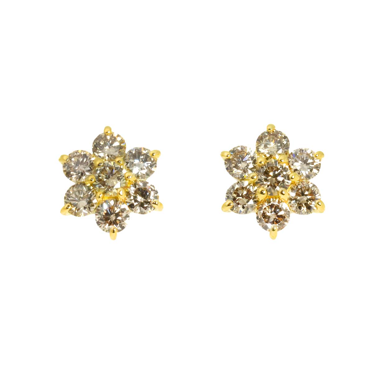 Diamond 0.35ct/0.35ct Earrings Pierced 18K YG Yellow Gold 750