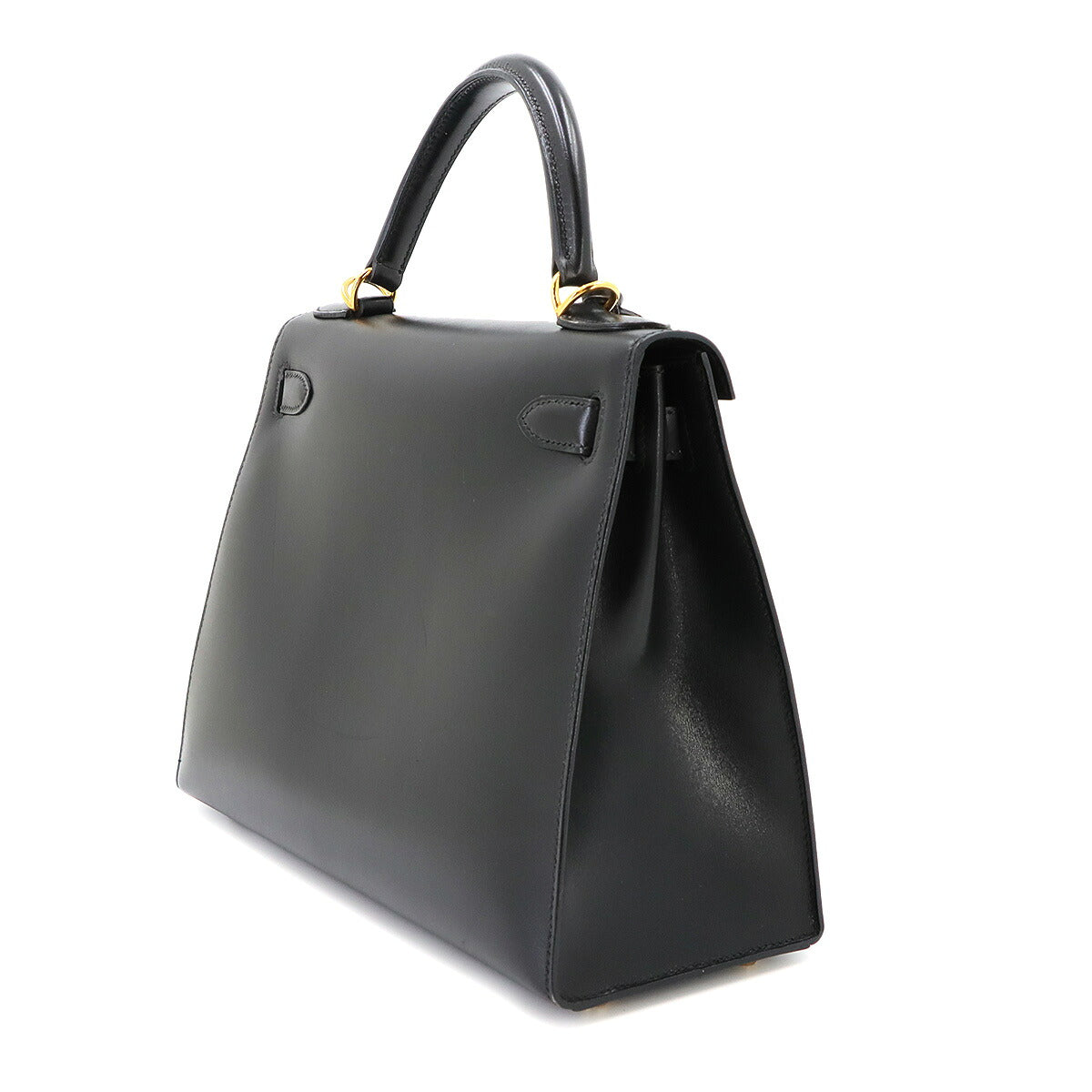 Kelly 28 Box Calf Black 2way Hand Shoulder Bag Purse