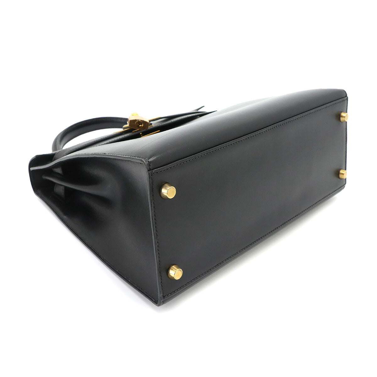 Kelly 28 Box Calf Black 2way Hand Shoulder Bag Purse