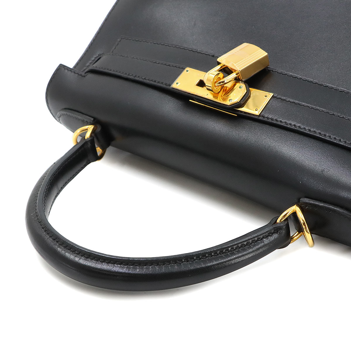 Kelly 28 Box Calf Black 2way Hand Shoulder Bag Purse