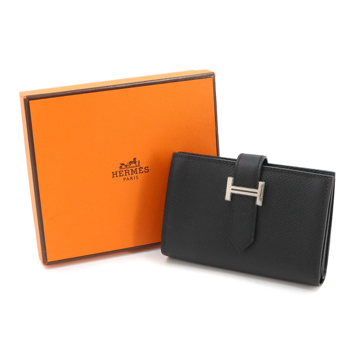 Bearn Mini Compact Coin Case Epsom Black Purse