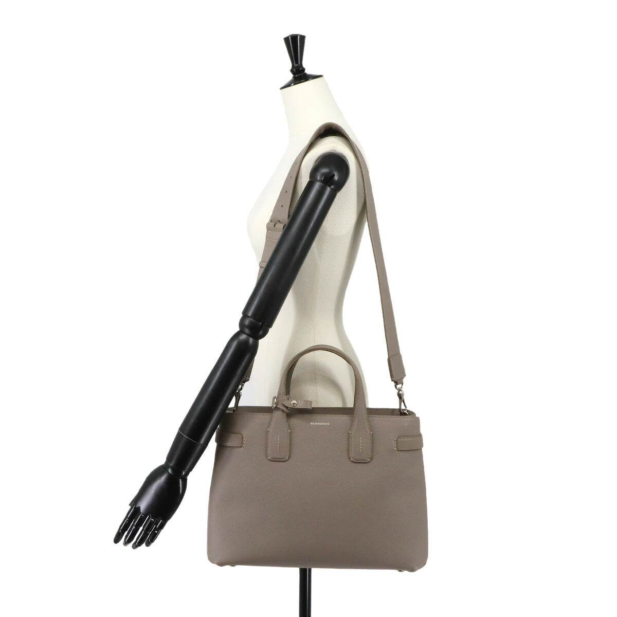 Banner Medium Tote Shoulder Bag Leather Taupe Brown 8006327